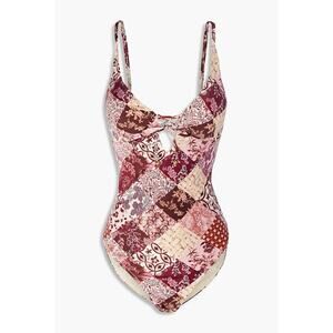 Tigerlily Elle Lace-up Patchwork-effect Printed One piece Swimsuit In Claret